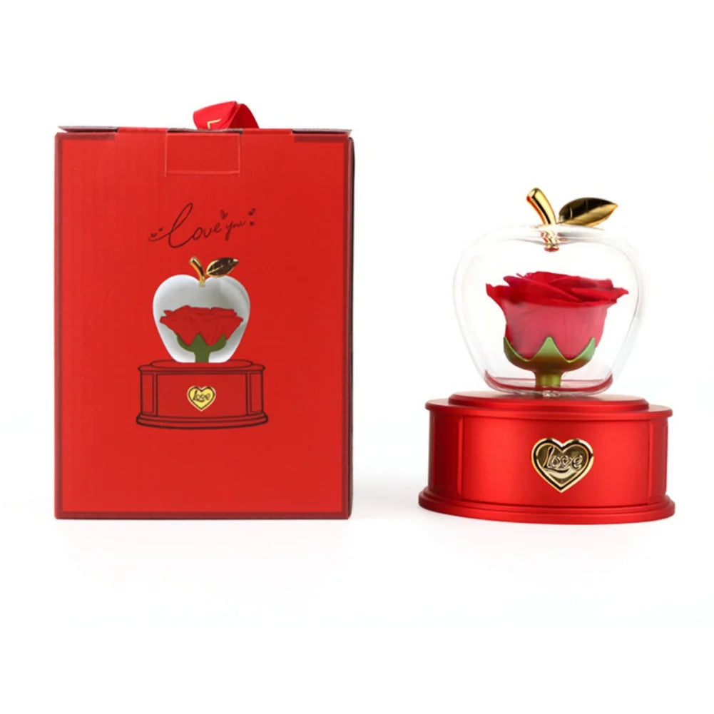 Plastic Preserved Rose with Necklace Eternal Rose Gifts Flower Jewelry Box Present for Valentines' Day Mother's Day Party Decors