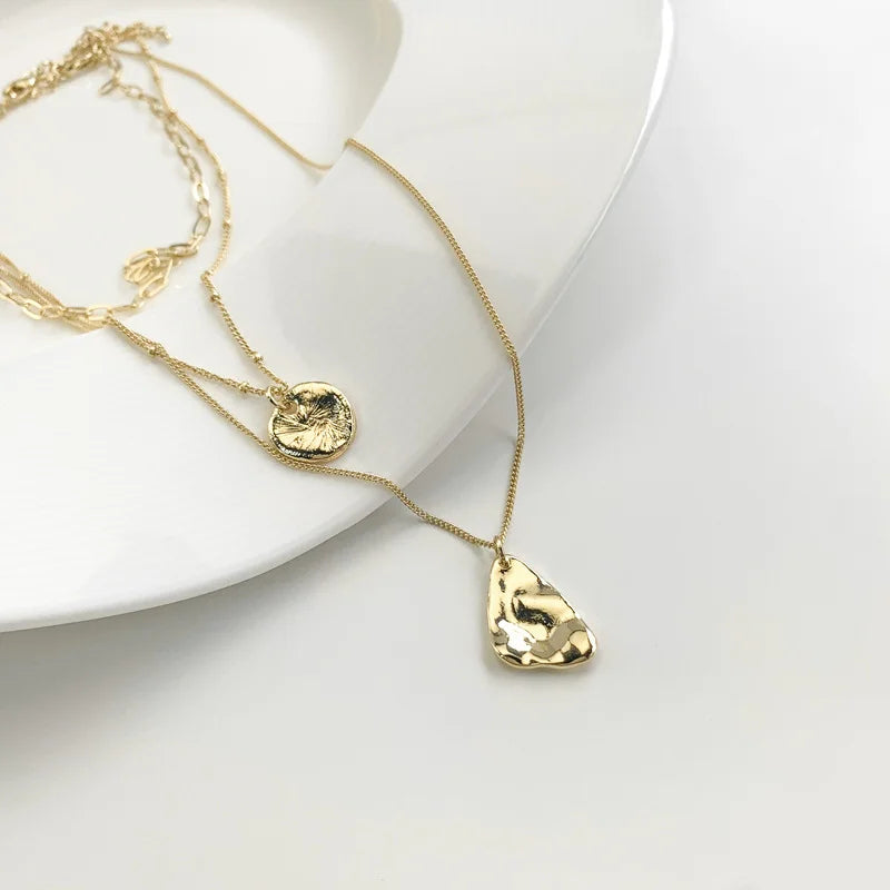 Unisex Layered Choker Necklace with Triangle Pendant - Multi-chain Collarbone Necklace for Men & Women