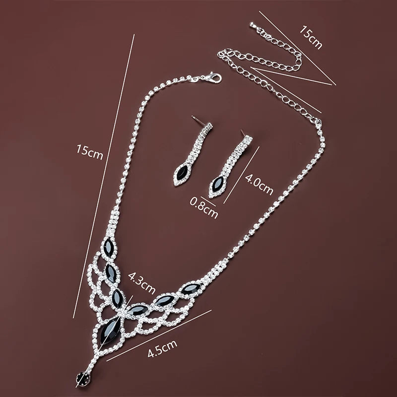 3Pcs Fashion Vintage Geometric Hollow Rhinestone Necklace Earrings For Women Versatile Wedding Bride Jewelry Sets Accessories