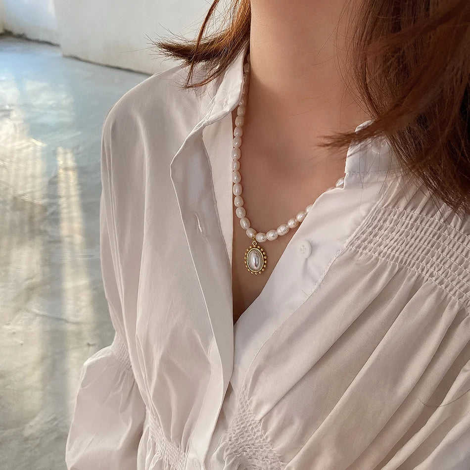 925 Sterling Silver Artistic Beaded Pearl Pendant Necklace – Handcrafted Dainty Chain Jewelry for Women