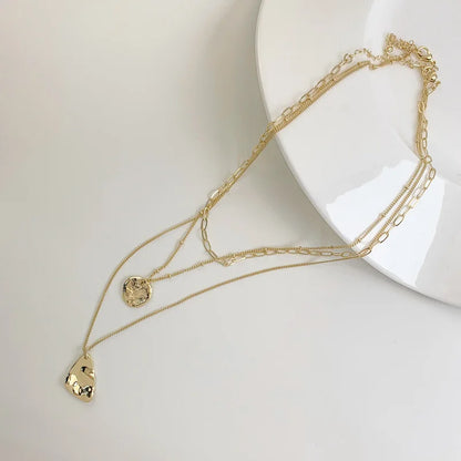 Unisex Layered Choker Necklace with Triangle Pendant - Multi-chain Collarbone Necklace for Men & Women