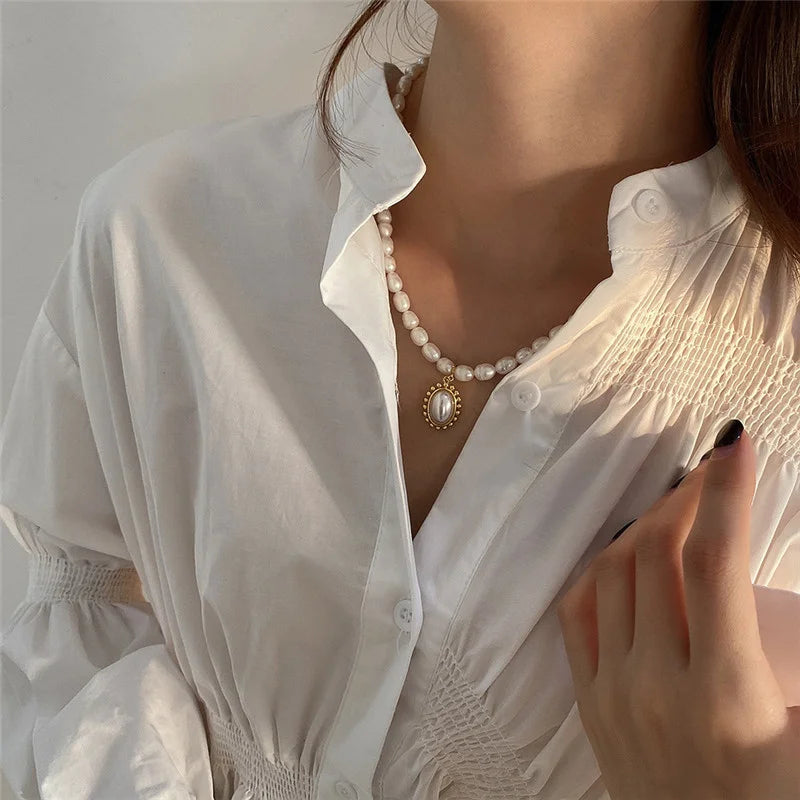 925 Sterling Silver Artistic Beaded Pearl Pendant Necklace – Handcrafted Dainty Chain Jewelry for Women