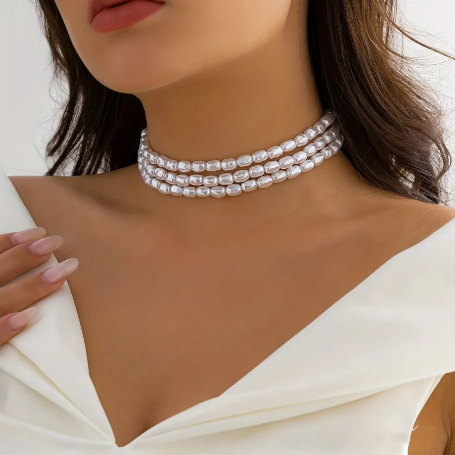 Ladies Pearl Gem Water Drop Pendant Fashion Beaded Necklace