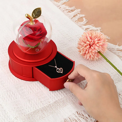 Plastic Preserved Rose with Necklace Eternal Rose Gifts Flower Jewelry Box Present for Valentines' Day Mother's Day Party Decors