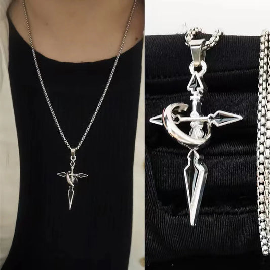 New Metal Black Cross With Circle Pendant Necklace Men And Women Fashion Gothic Punk Trend Hip Hop Accessories Jewelry Gift