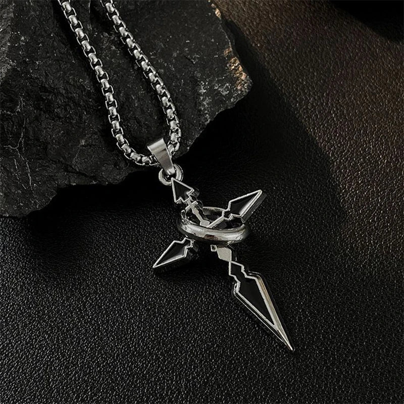 New Metal Black Cross With Circle Pendant Necklace Men And Women Fashion Gothic Punk Trend Hip Hop Accessories Jewelry Gift