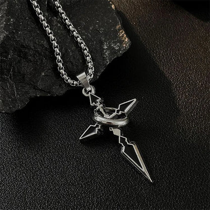 New Metal Black Cross With Circle Pendant Necklace Men And Women Fashion Gothic Punk Trend Hip Hop Accessories Jewelry Gift
