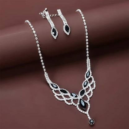 3Pcs Fashion Vintage Geometric Hollow Rhinestone Necklace Earrings For Women Versatile Wedding Bride Jewelry Sets Accessories