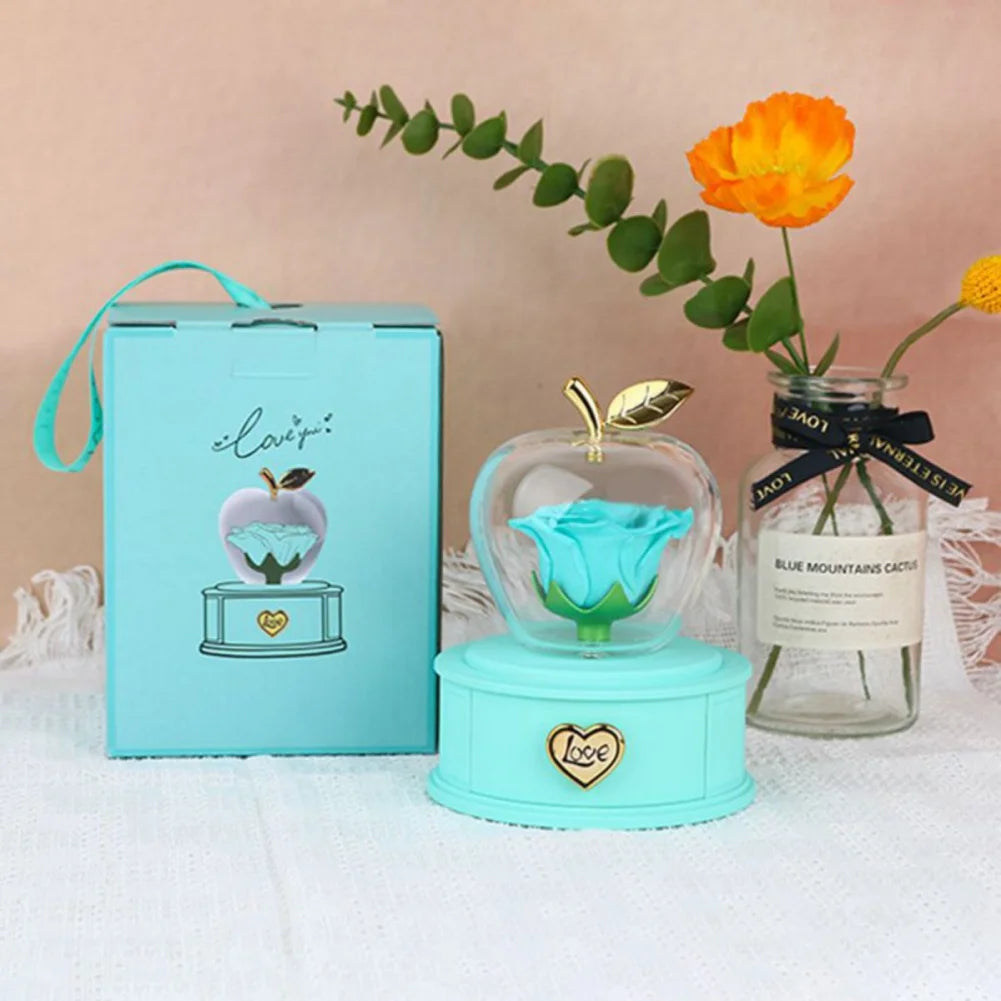 Plastic Preserved Rose with Necklace Eternal Rose Gifts Flower Jewelry Box Present for Valentines' Day Mother's Day Party Decors